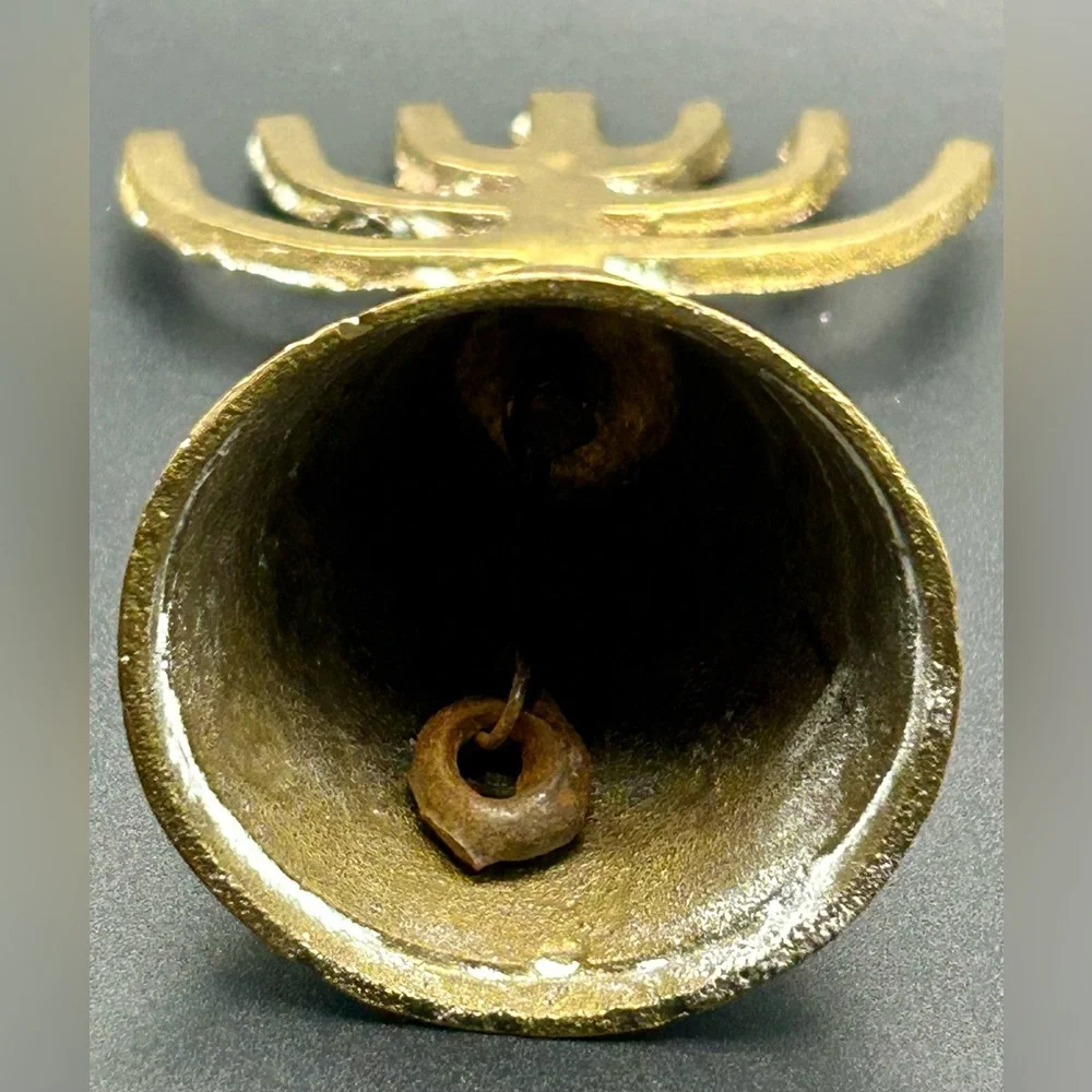 Small Vintage Solid Brass Menorah Bell 7 Candles - Picture 3 of 4